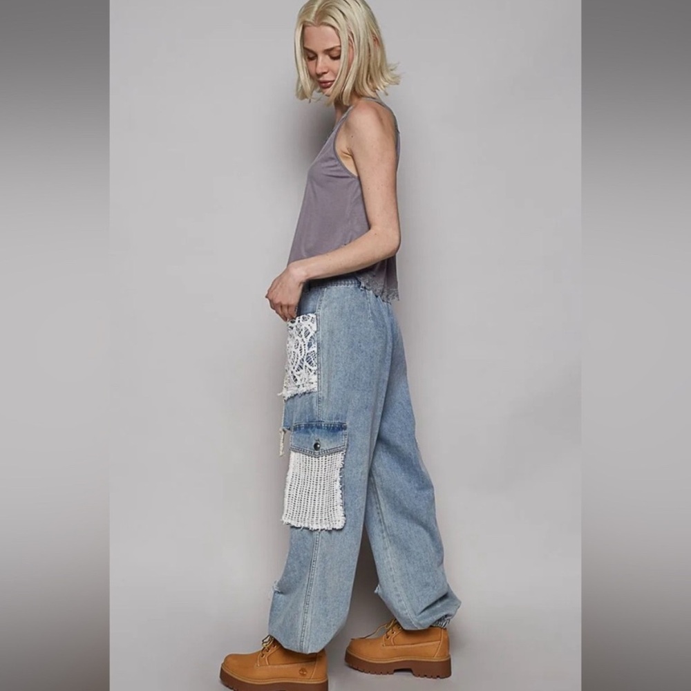 POL Distressed Patchwork Jeans Jogger
New S/M